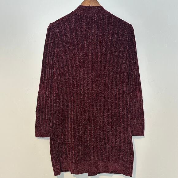 Matty M Chenille Ribbed Cardigan Sz Small Burgundy Red Boho Lounge Chunky EUC - Picture 2 of 10